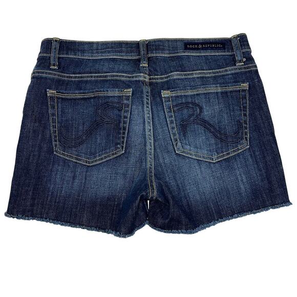 Rock & Republic Mid Rise Cut Off Denim Jeans Shorts Dark Wash 3” Inseam Size 8 - Picture 4 of 7